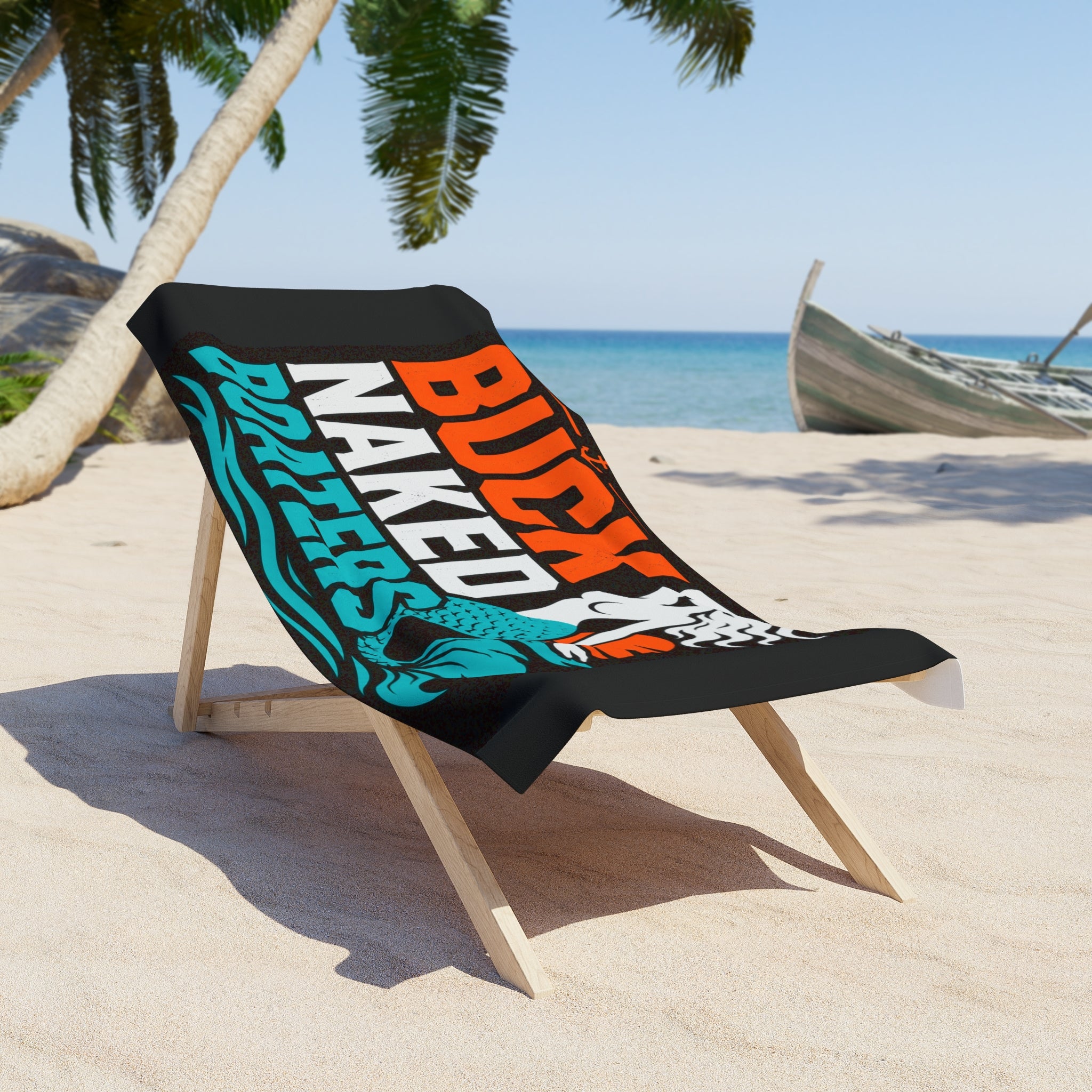buck naked mermaid Beach Towel