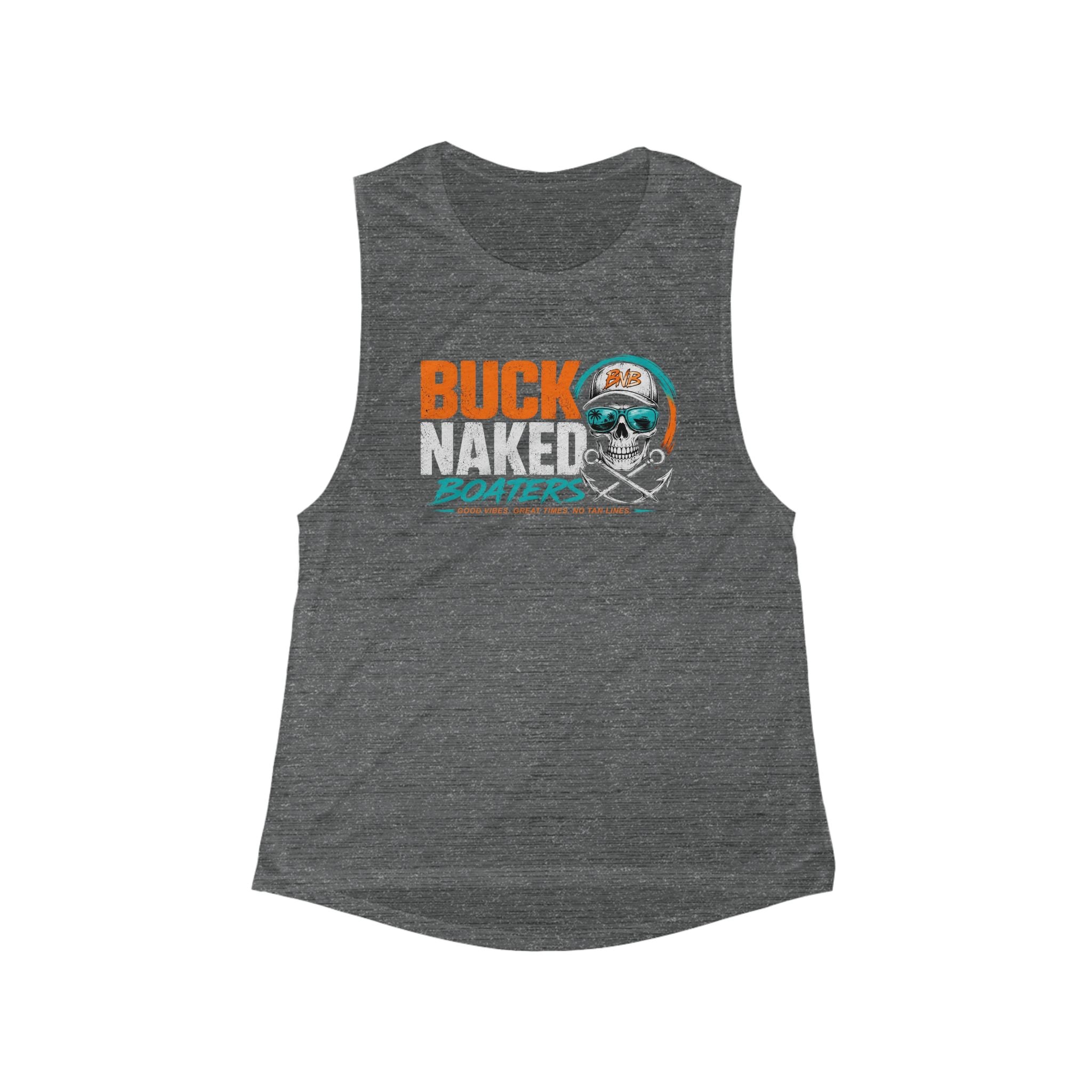 Buck Naked Boaters Women's Muscle Tank — Funny Skull Boating Graphic Top