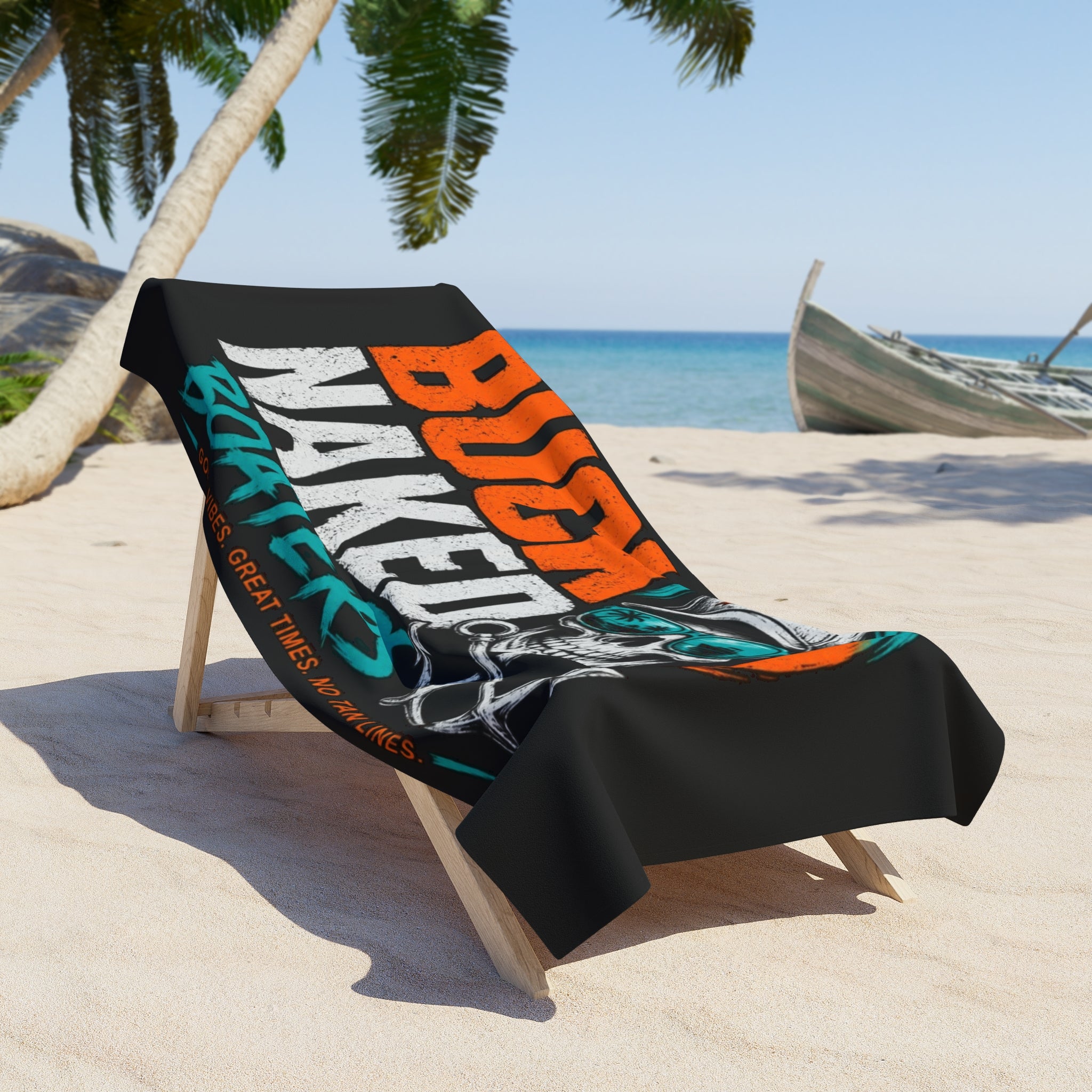 Beach Towel — "Buck Naked Boaters" Skull & Anchor Nautical Beach Towel