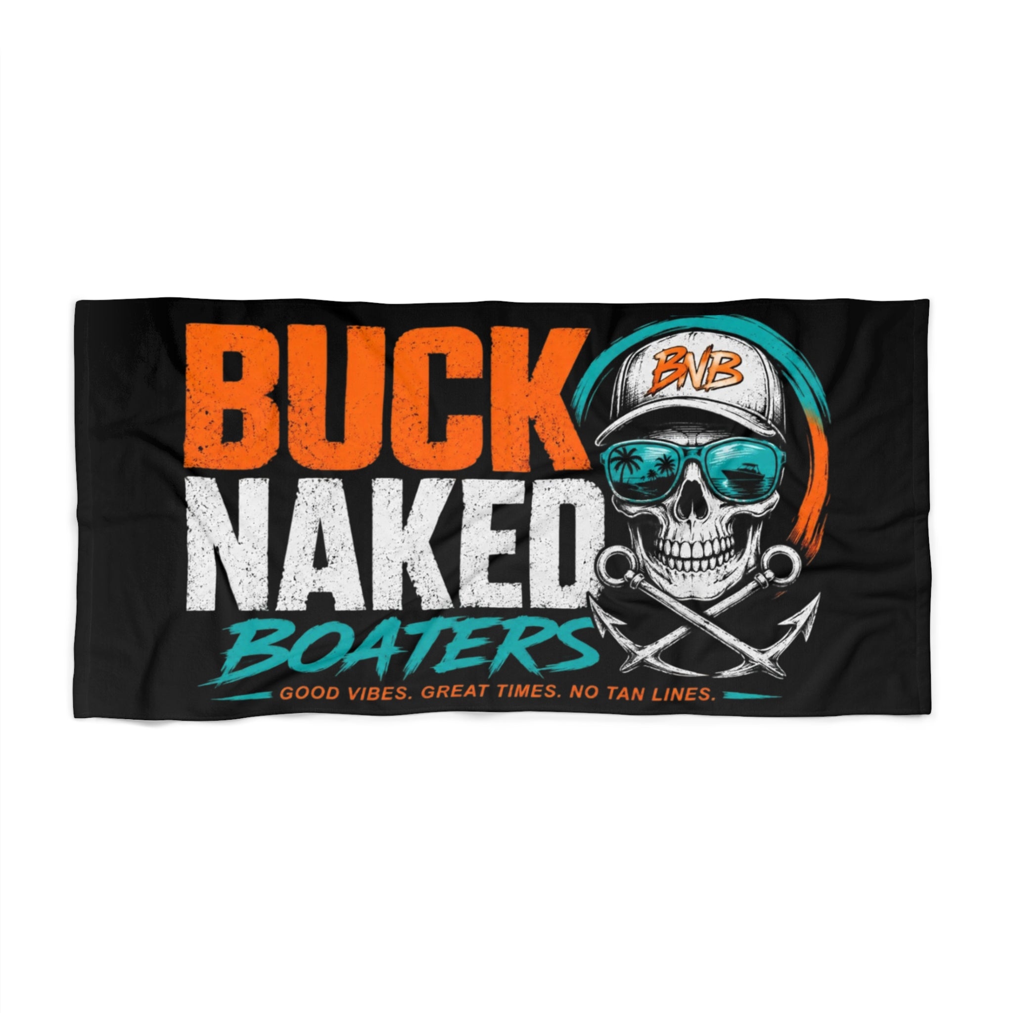 Beach Towel — "Buck Naked Boaters" Skull & Anchor Nautical Beach Towel