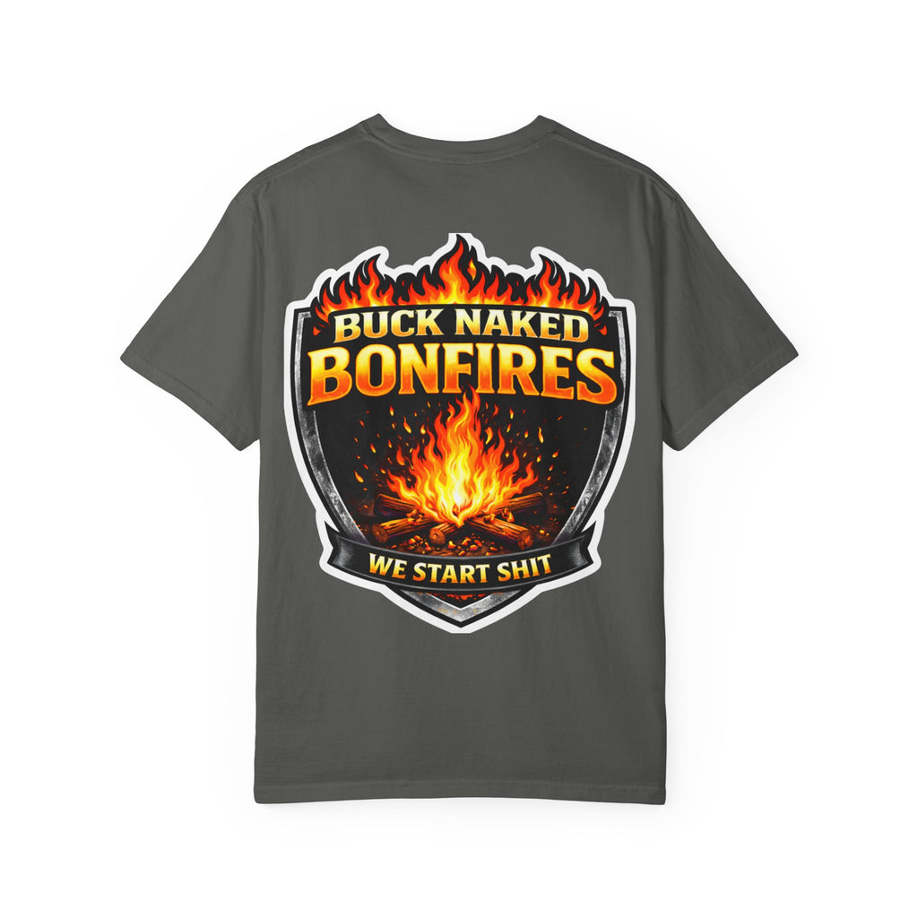 Buck Naked Bonfires T‑Shirt — Funny Camping/Bonfire Graphic Tee