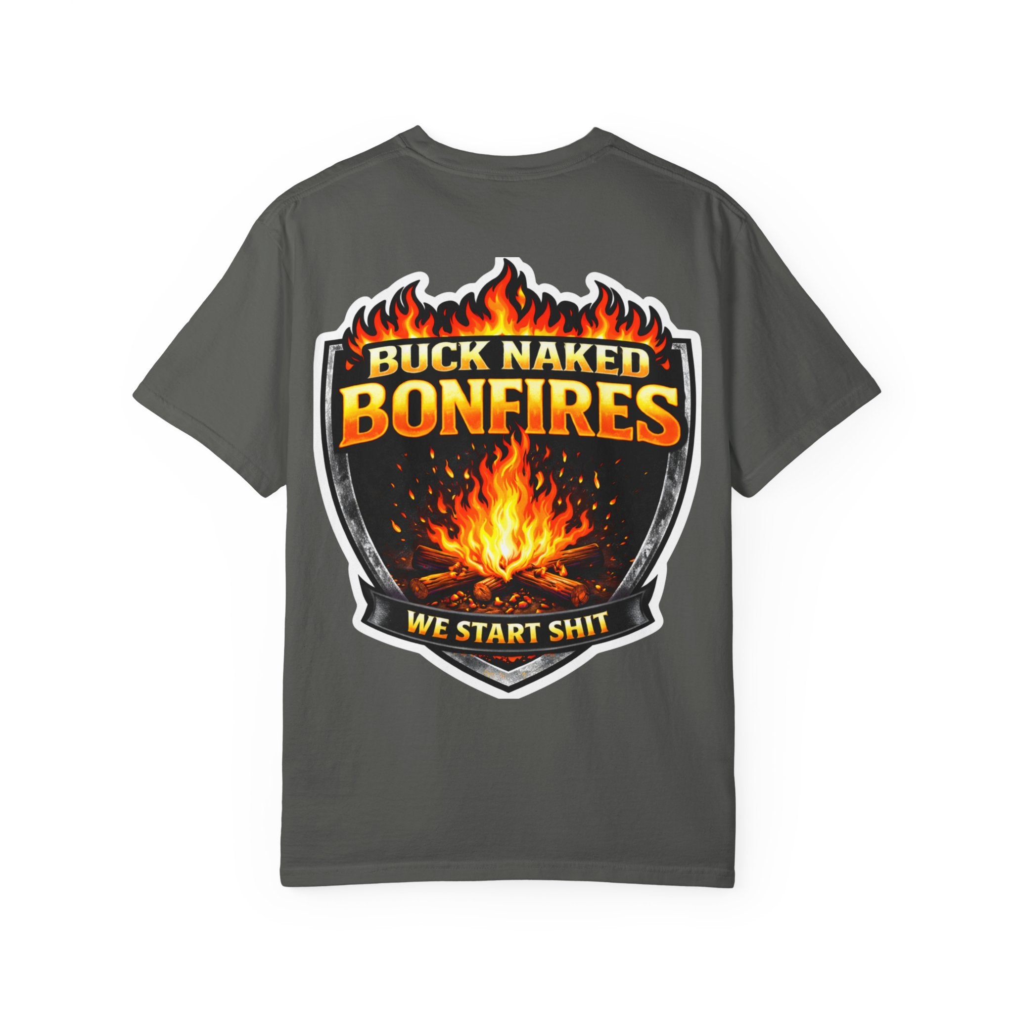 Buck Naked Bonfires T‑Shirt — Funny Camping/Bonfire Graphic Tee