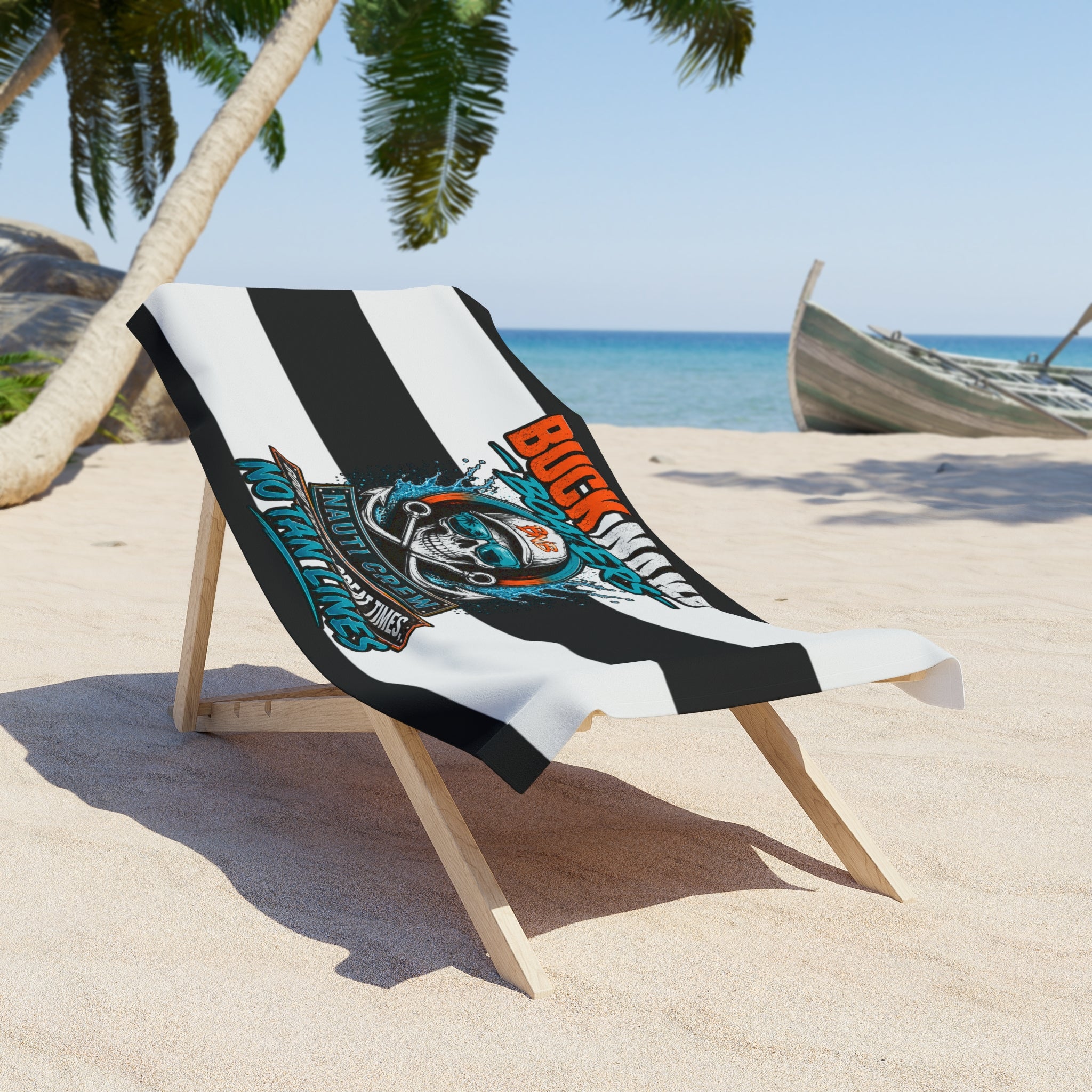 classic boaters skull logo nauti crew Beach Towel