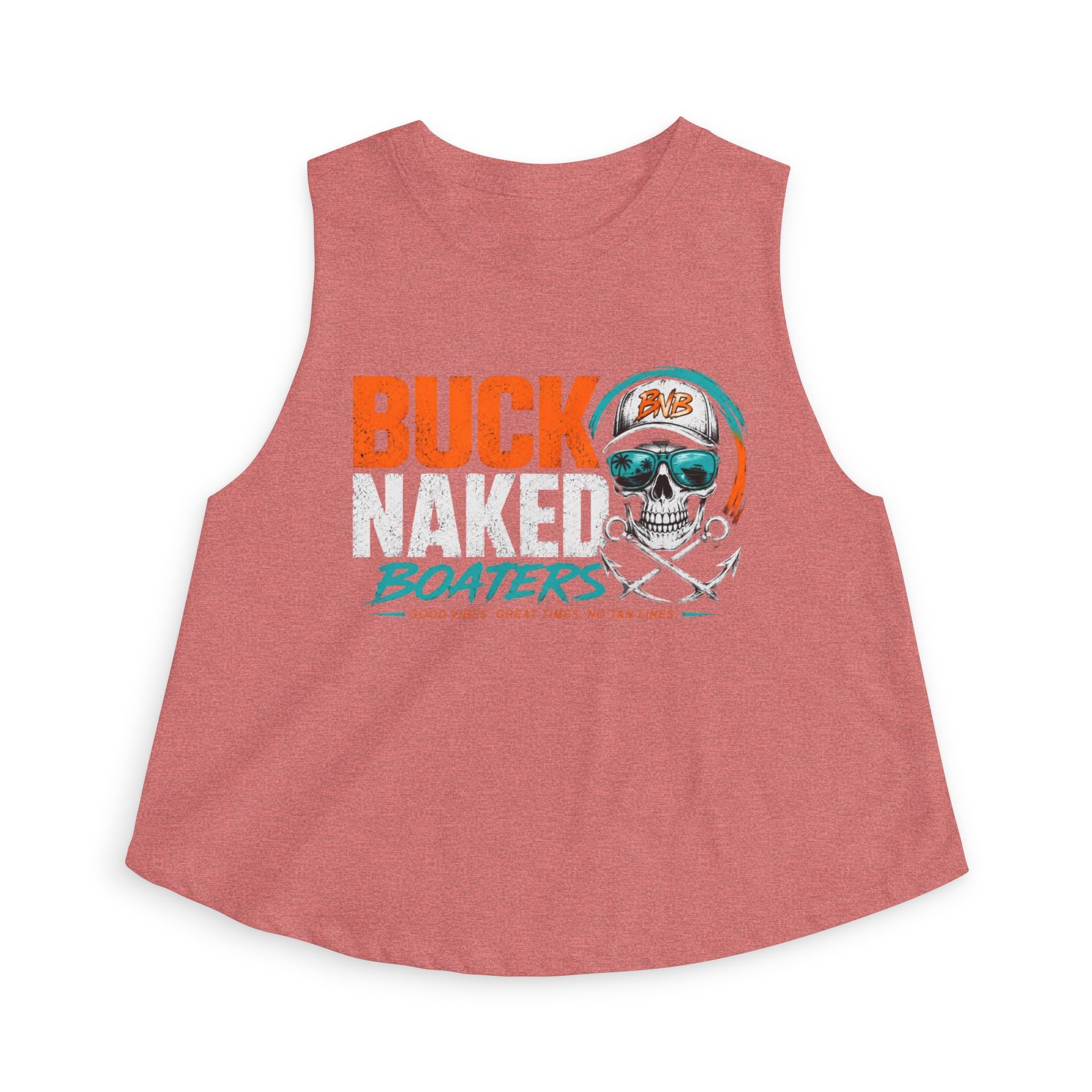 Women's Crop Tank Top — "Buck Naked Boaters" Skull Boating Graphic