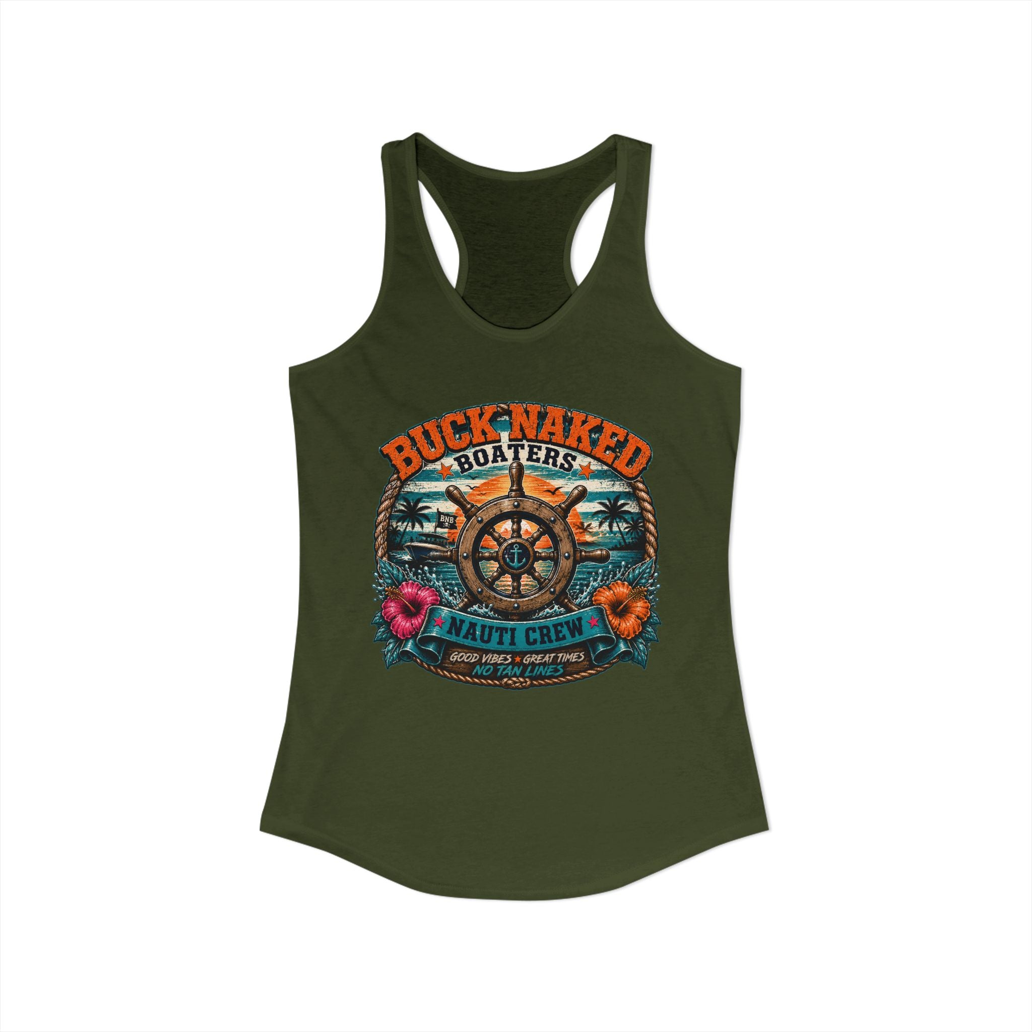 Women's ship wheel nauti crew  Racerback Tank