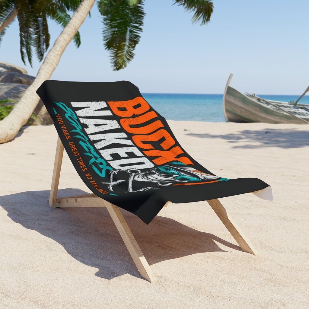 Beach Towel — "Buck Naked Boaters" Skull & Anchor Nautical Beach Towel
