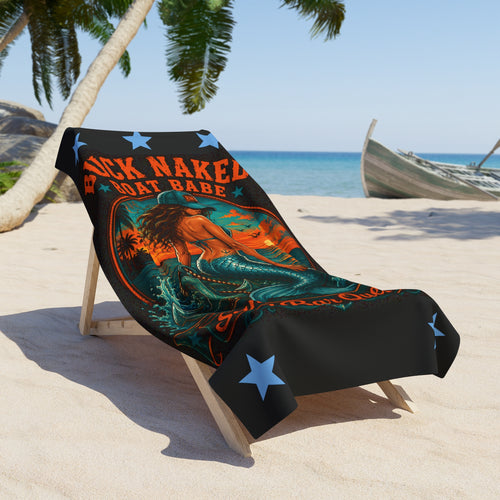 Beach Towel — 'Buck Naked Boat Babe' Retro Mermaid Anchor Design