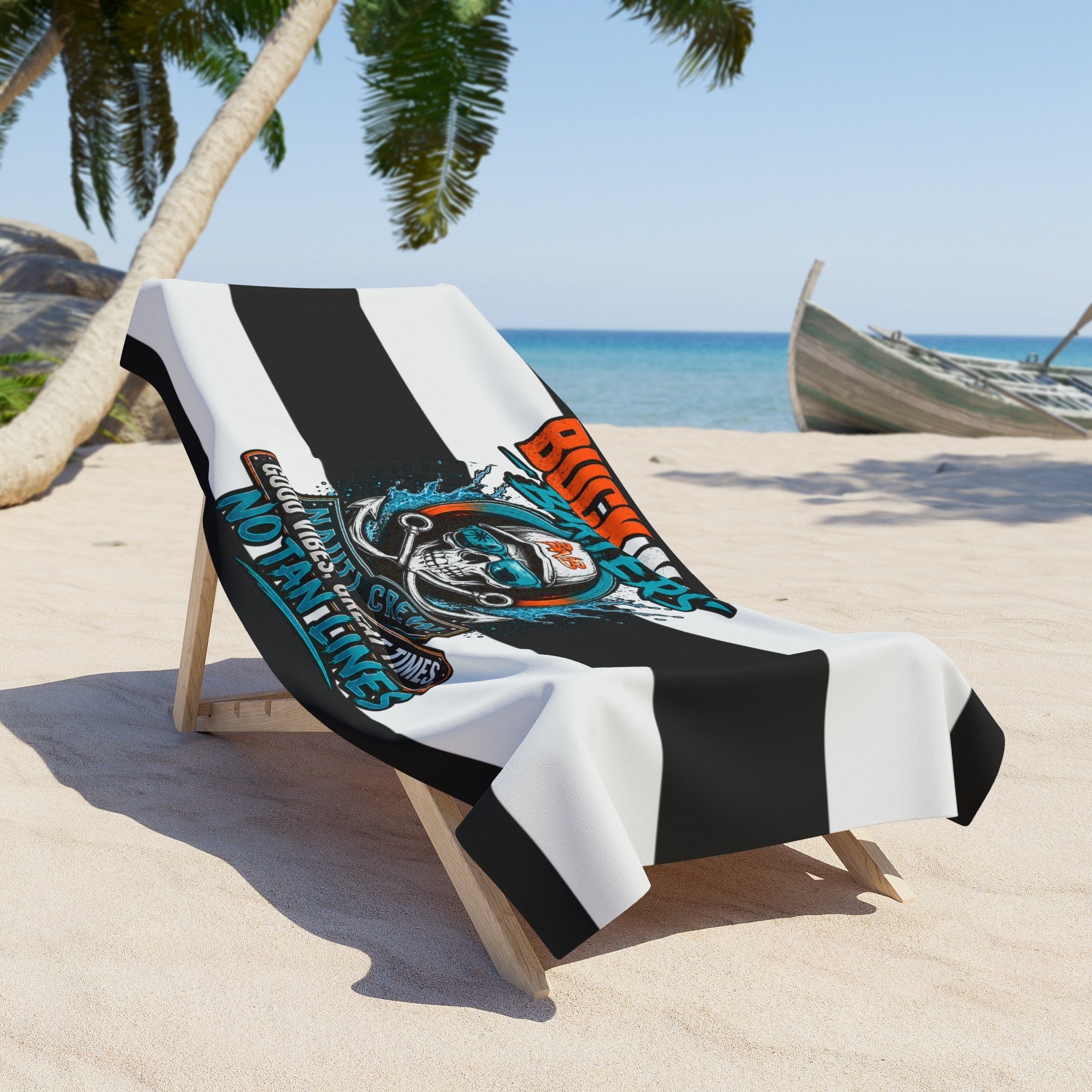 classic boaters skull logo nauti crew Beach Towel
