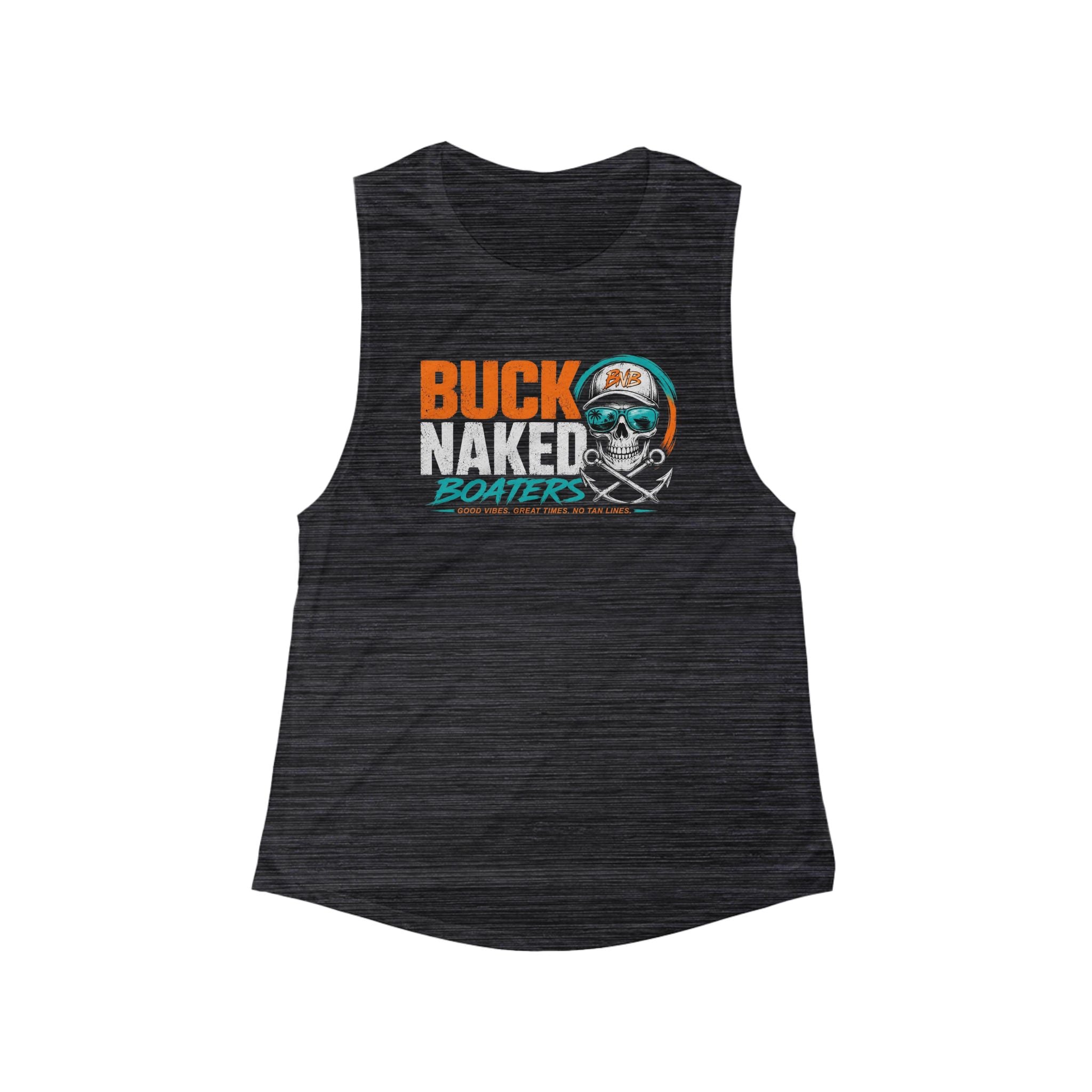 Buck Naked Boaters Women's Muscle Tank — Funny Skull Boating Graphic Top